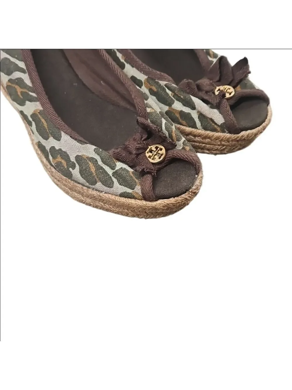 Tory Burch Leopard Wedge Peep Toe Shoes Size 11B